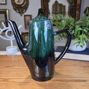 Vintage Blue Mountain Pottery Coffee Pot - MCM Green Drip Glaze - Canada 9"
